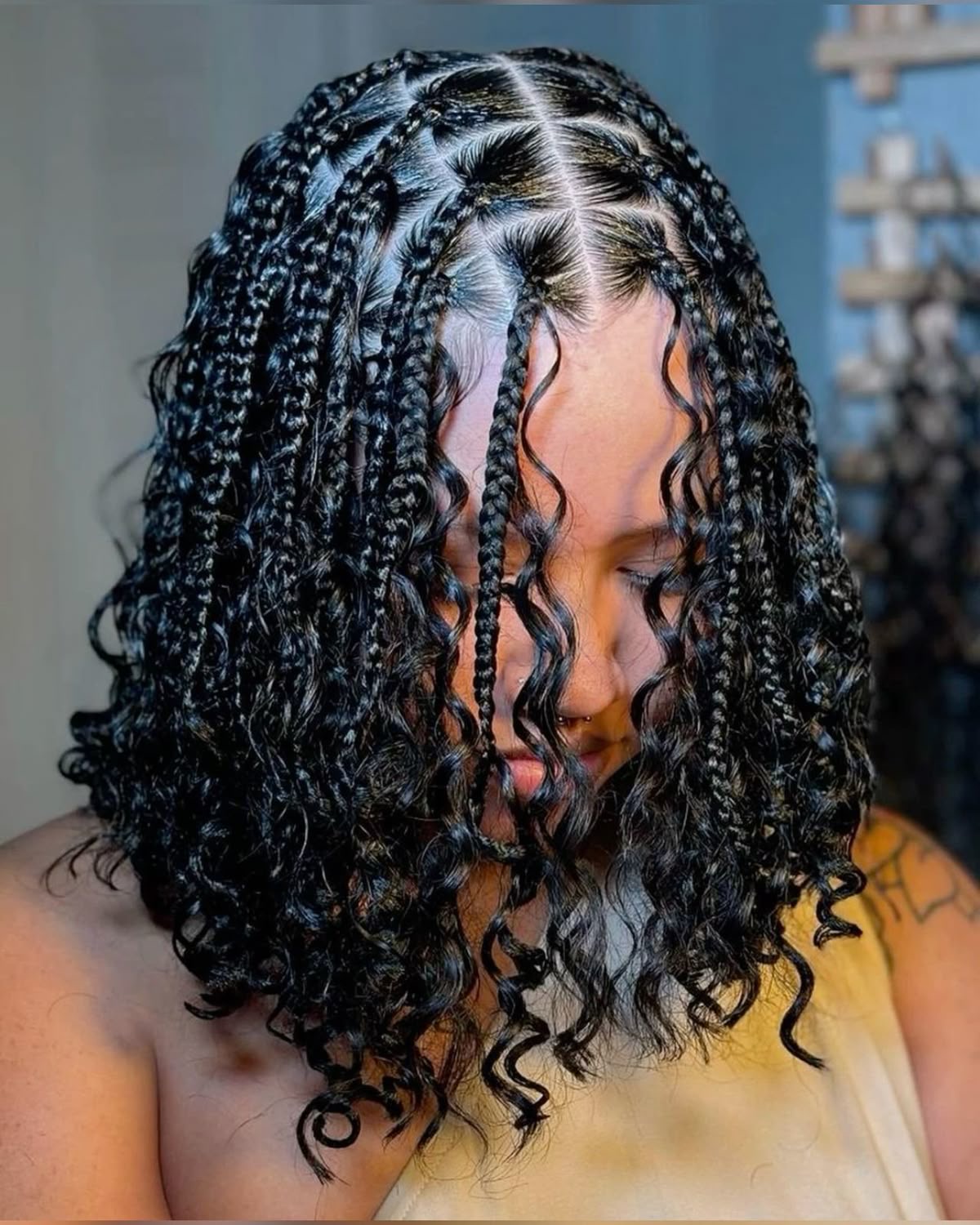 Boho knotless braids with curls